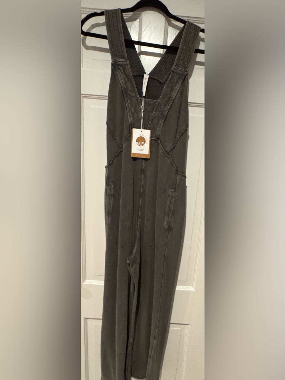 Women's Gray Green Utility Jumpsuit - Casual Straight Leg Overalls